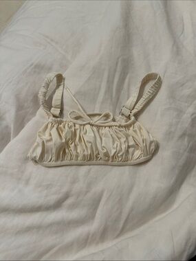 Frankie's Bikinis Cream Ruched Bikini Top with Bow Detail